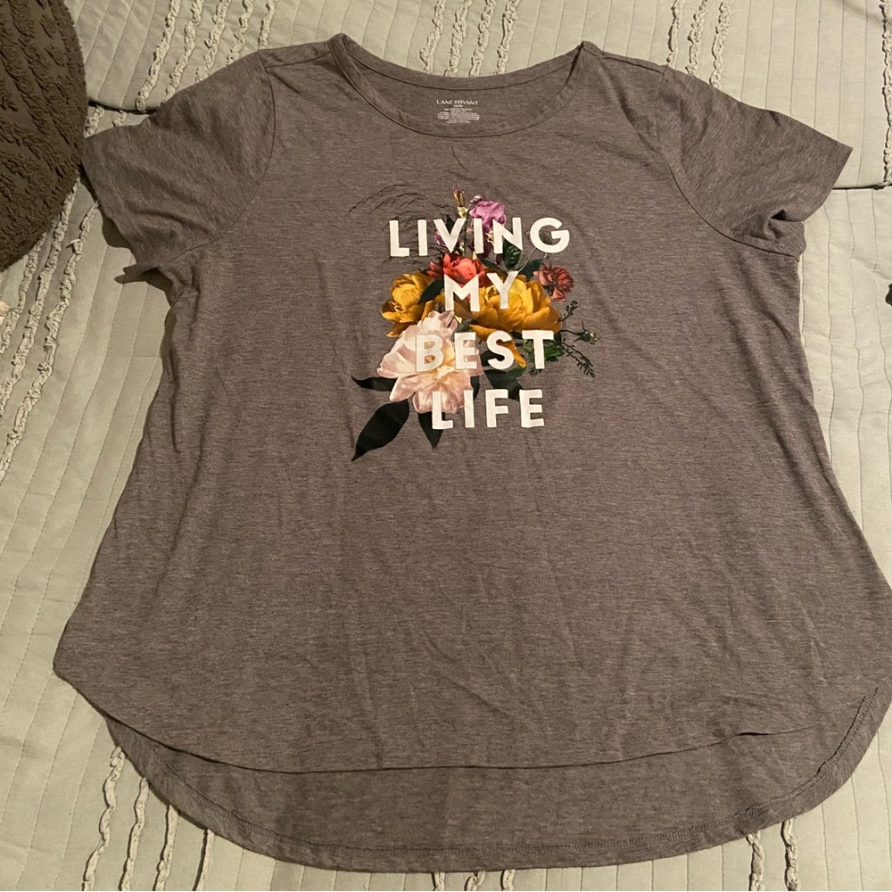 Lane Bryant Gray Swing “Living my best life” t-shirt; 18/20; EUC